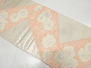 幾何学に牡丹・菊唐草模様織り出し　袋帯